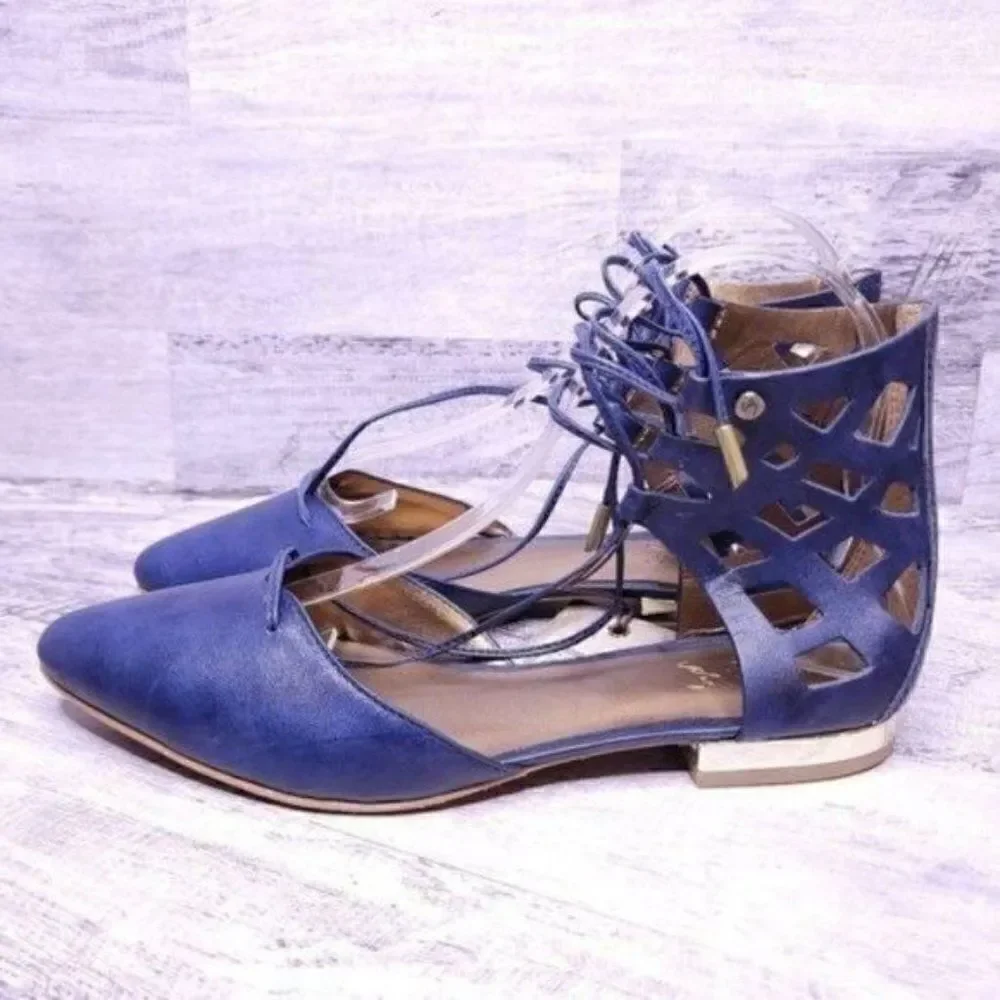 Velez Morgana Leather Ankle Wrap Ballet Flat Blue sz 38 Women's sz 8.5 NEW - Picture 2 of 8